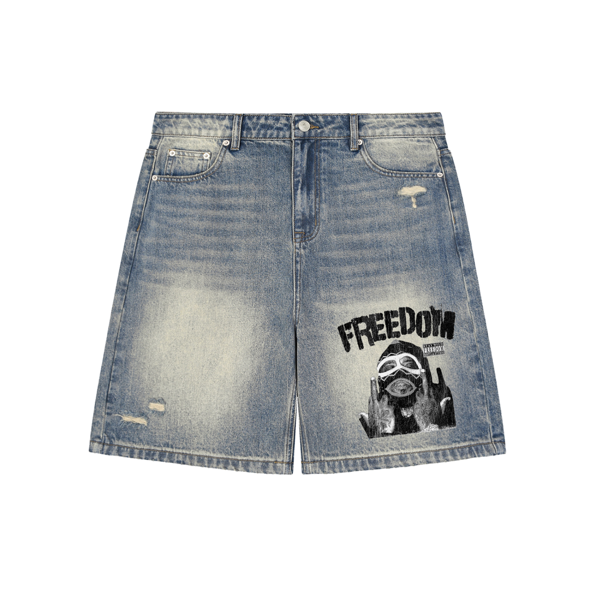 Faded Distressed Baggy Denim Freedom Shorts