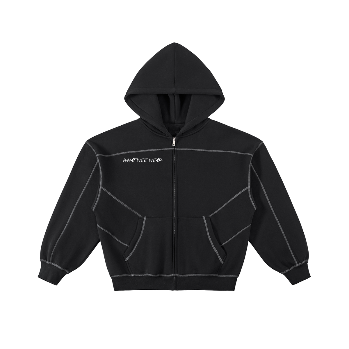 Stitched Boxy Fleece Zip Up What Wee Wear Hoodie