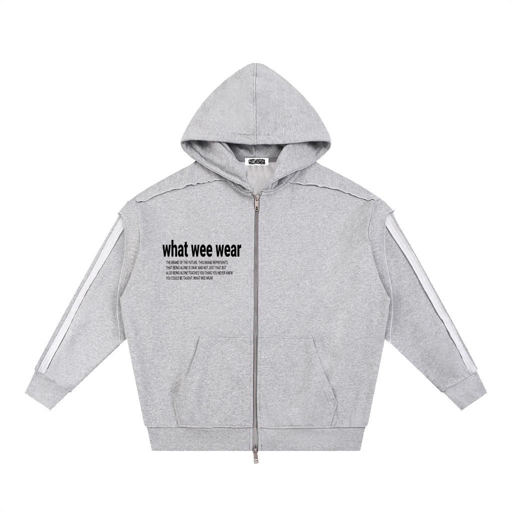 Raw Edge Double Layered Zip Hoodie