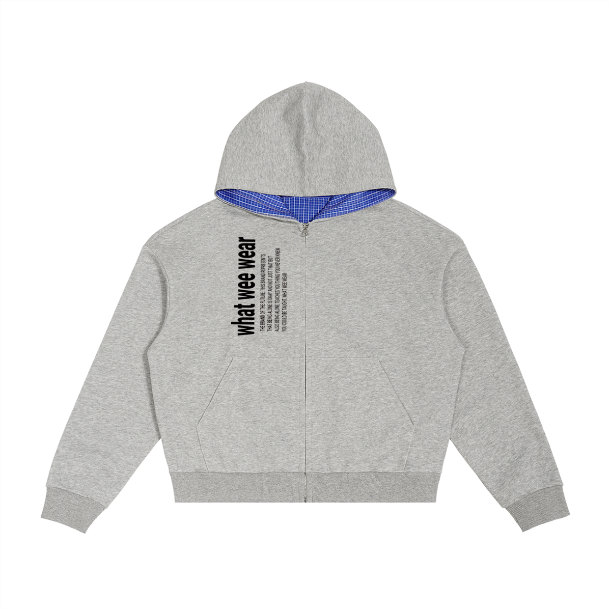 Contrast Plaid Boxy Zip What Wee Wear Hoodie