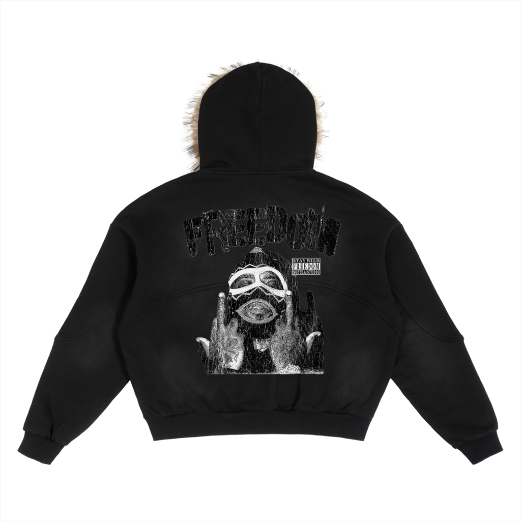 Sun Fade Boxy Detachable Fur Hoodie